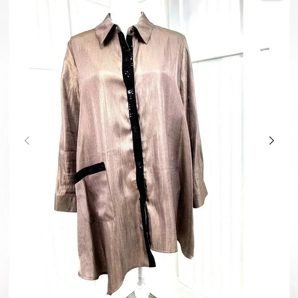 IC COLLECTION Tops - IC by Connie K bronze embellished tunic long sleeves evening holiday Size M